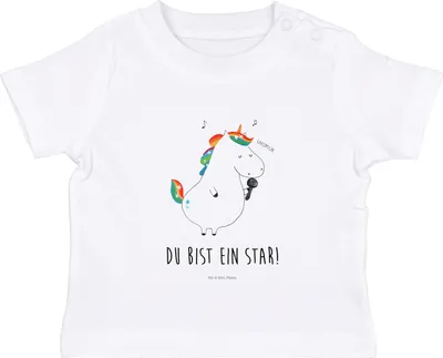 Produktbild von Mr. & Mrs. Panda  T-Shirt Einhorn Sänger 6. - 12. Monat - Weiß - Geschenk, Freundin, Geburtstag, Baby Shirt, Einhörner, Party, Disco, Kinder Oberteil, Unicorn