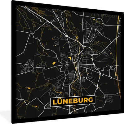 Produktbild von MuchoWow® Gerahmtes Poster Karte - Lüneburg - Gold - Stadtplan - Deutschland 40x40 cm - Poster mit Schwarzem Bilderrahmen Wandposter Rahmen Foto Bilder - Mit Rahmen - Wanddekoration Schlafzimmer