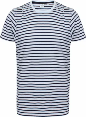 Produktbild von Skinni Fit Uni Kurzarm-T-Shirt mit Streifen RW5499 (2XL) (Weiß/Marineblau)