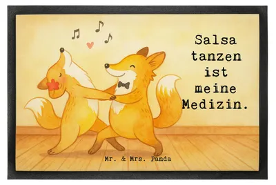 Produktbild von Mr. & Mrs. Panda fußmatte Füchse Salsa tanzen Design 50 x 75 cm - Weiß - Geschenk, Gummimatte, Schmutzmatte, Schmutzfangmatte, Eingangsmatte, Bodenvorleger, Tanzkurs