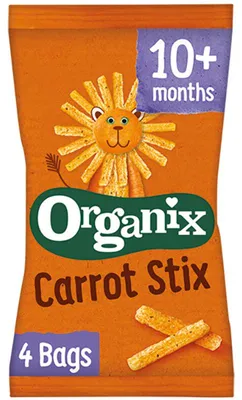 Image de Organix Maïs Sticks Carotte 4x60g, goûter pour bébé dès 10 mois bien sûr