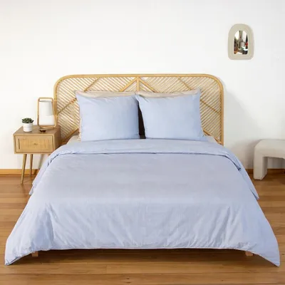 Immagine prodotto di Set biancheria da letto in microfibra a righe blu, 2 posti