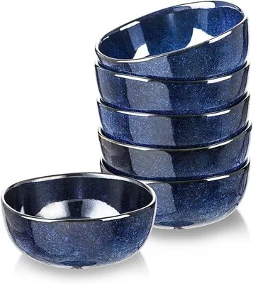 Produktbild von Keramische Frühstücksgeschirr-Set aus Porzellan - 26oz - Magnetron- und Geschirrspülergeeignet - Blau