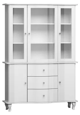 Produktbild von Große Glasvitrine Weiß Hochglanz - 132 cm Breite - Barock Wohnzimmerschrank mit Glas