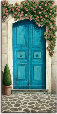Produktbild von ARTland Leinwandbild Blaue Tür mit Kletterrosen Größe: 30x60 cm
