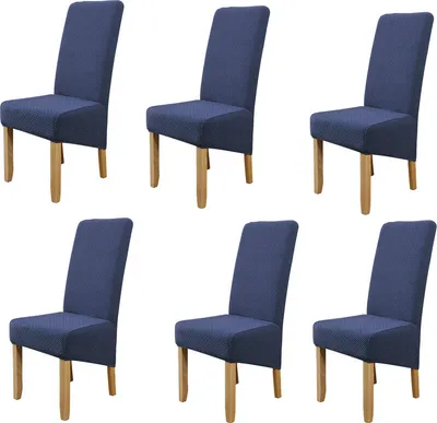Produktbild von 6er Pack Esszimmerstuhlbezug Jacquard Abnehmbarer waschbarer elastischer Stuhlbezug - Marineblau