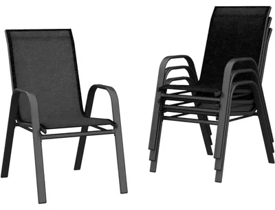 Obrázek produktu pro Zahradní židle, stohovatelné, odolné proti UV záření, 4 ks, černé