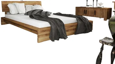 Produktbild von Bett Lubic 1 Sonderlänge 90x210 Wildeiche Sprossenkopfteil und Holzfußgestell