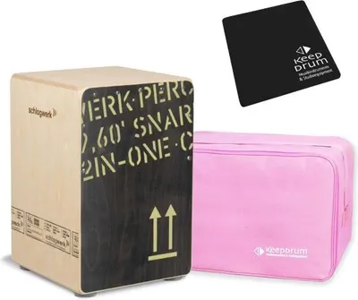 Zdjęcie produktu dla Schlagwerk CP403 BLK Cajon z różową torbą i nakładką na siedzisko