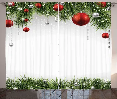 Produktbild von ABAKUHAUS Weihnachten Rustikaler Gardine, Baum Balls Ornamente, Schlafzimmer Kräuselband Vorhang mit Schlaufen und Haken, 280 x 225 cm, Grün Rot