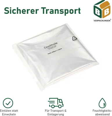 Produktbild von 5 x Couchhülle (1100 x 3000 mm) robust reißfest 30 my Aufbewahrungshülle Umzugsmaterial Schutzhülle BB-Verpackungen
