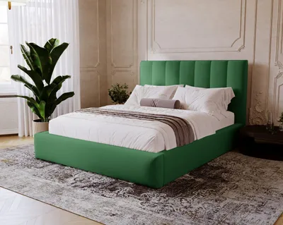 Obrázek produktu pro Čalouněná postel 200x200 s úložným prostorem Velor - samet, ložnicová postel rošt - dvojlůžko 200x200 cm, zelená