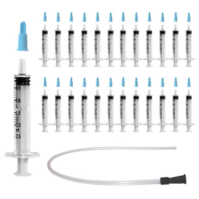 Produktbild von 25 Dosierspritzen 2 ml Spritze Verschlusskappen & Schlauch Basteln Harz Kleber