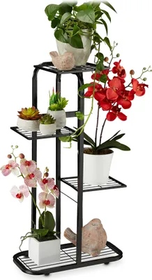 Produktbild von Relaxdays Blumentreppe Metall, 4-stufige Blumenetagere, draußen & drinnen, HBT 81 x 44 x 24,5 cm, Pflanzenregal, schwarz