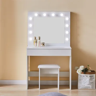 Produktbild von CLIPOP Schminktisch mit LED-Beleuchtung und Hocker, Frisierkommode, Weiß