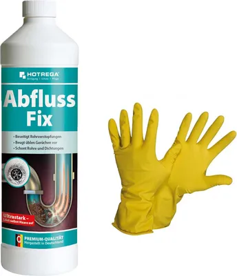 Produktbild von HOTREGA Abfluss Fix 1L Konzentrat Abflussreiniger Rohrreiniger mit Handschuhen