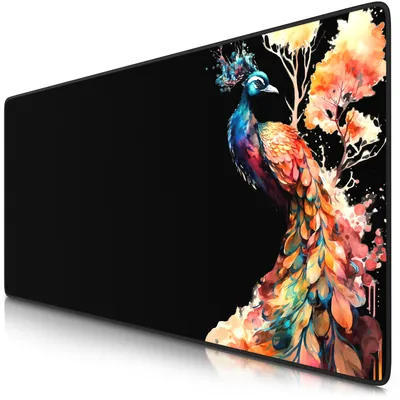 Imagen del producto de Alfombrilla para ratón Titanwolf Gaming XXL, 900 x 400 x 3 mm, base para escritorio, lavable, base antideslizante, velocidad y precisión, diseño "Pavo Real "