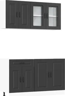 A set of kitchen cabinets, including upper and lower units, displayed against a white background.