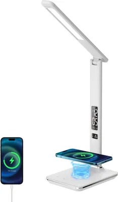 Produktbild von IMMAX LED stolová lampa Kingfisher/ Qi nabíjanie/ 8,5W/ 400lm/ 12V/2,5A/ 3 farby...