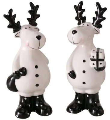 Produktbild von 2tlg Set Deko-Aufsteller Hirsch Blitzy aus Keramik H15cm Weihnachts-Figur Advent