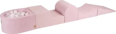 Produktbild von MeowBaby Spielplatz aus Schaumstoff 4-Element Schaumspielset mit Kleine Bällebad, 100 Bälle, 57x45x30cm, Samt, Puderrosa: Weiß, Transparent