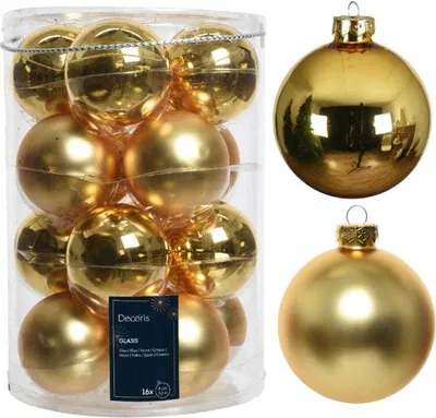 Produktbild von Set aus 16 Christbaumkugeln aus Glas 8cm Gold glitter matt