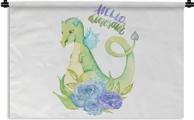 Produktbild von MuchoWow® Wandteppich Wandbehang Dinosaurier - Rosen - Kinderzimmer - Jungen - Mädchen - Kinder 120x80 cm Tapisserie Dekoration Wandtuch - Wanddekorationen - Wandtücher