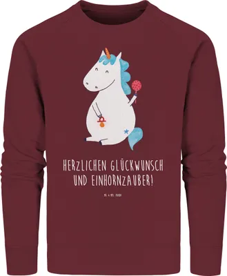 Produktbild von Mr. & Mrs. Panda Baumwoll Pullover Einhorn Baby Größe XXL - Burgundy - Geschenk, Bio, Mutter, Schnuller, Einhörner, Sweatshirt, Pulli, Geburtstag, Sweater, Unicorn