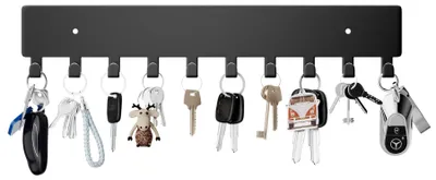 Produktbild von Wandmontierter Schlüsselhalter mit 10 Haken, selbstklebend, schwarz