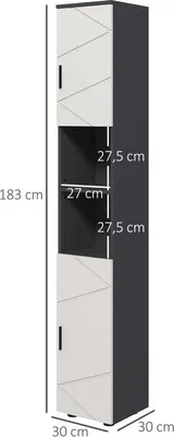 Immagine prodotto di mobile da bagno kleankin stretto, mobile alto da toilette con ripiano regolabile e 2 scomparti aperti, mobile da bagno per stanze piccole bagno, grigio scuro, 30 cm, 183 cm, legno