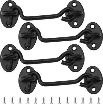 Immagine prodotto di 4 ganci da interno in acciaio, lunghezza 100 mm, con occhiello, per finestre, porte, garage, giardino