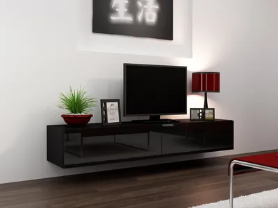 Produktbild von TV - Lowboard Schrank Fernsehtisch VIGO VG1D 180 schwarz hochglanz hängend 180cm breit