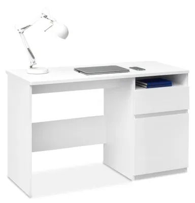 Produktbild von Schreibtisch ARLEN weiß 120 cm breit 79,5 cm hoch 52 cm tief mit Schublade, Regal und Schrank