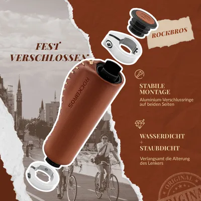 Produktbild von ROCKBROS Fahrradgriffe MTB Retro Lenkergriffe aus Leder 22,2 mm, Type 1