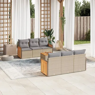 Produktbild von 7-tlg. Garten-Sofagarnitur mit Kissen Beige Poly Rattan 3259875