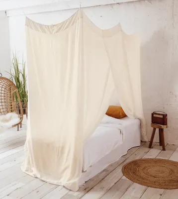 Image de Moustiquaire Deconet en tissu de bambou - Imon - l. 210 x l. 100 cm gris et blanc - 1 personne.