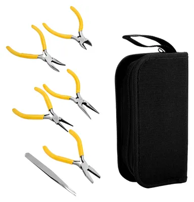 Produktbild von Werkzeugset für Schmuckzangen – 5-teiliges Set für Perlen- und Heimwerkerarbeiten, inklusive gebogener Zange, runder Zange und flacher Zange
