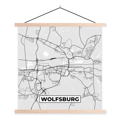 Produktbild von MuchoWow® Textilposter Karte - Wolfsburg - Karte - Deutschland 120x120 cm mit holzfarbenen Rahmen - Textil-Poster