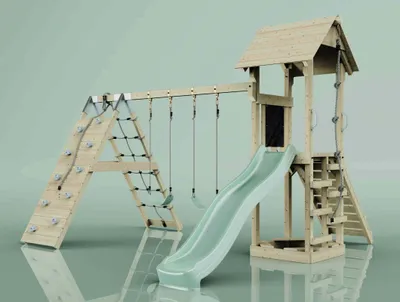 Produktbild von OutdoorToys Spielturm Kiruna aus Holz in Grün Kinderschaukel