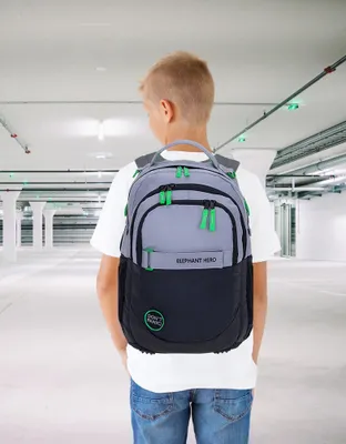 Produktbild von Schulrucksack Jungen 3 Teile Set Elephant Hero Signature Rucksack Schultasche Sporttasche Mäppchen Box 13047 Color Block Grau Grün rsm