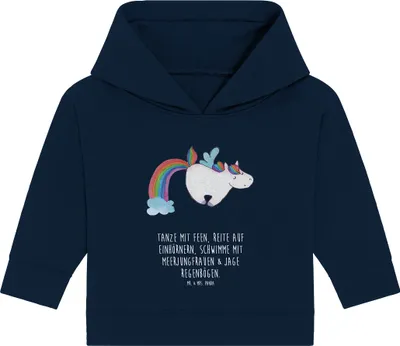 Produktbild von Mr. & Mrs. Panda Organic Baby Hoodie Einhorn Fliegendes Pferd 12. - 18. Monat - French Navy - Geschenk, Kapuzensweatshirt, Spielen, Realität, Glitzer, Unicorn, Regenbogen