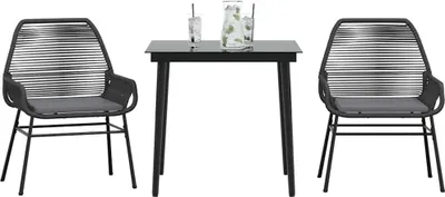 Produktbild von Möbel 3-tlg. Garten-Essgruppe mit Kissen Schwarz Poly Rattan Glas - Sitzgruppe 3334464