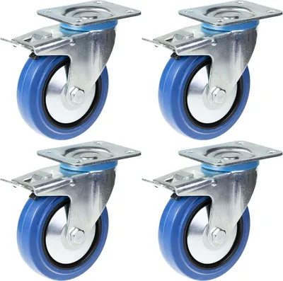 Obrázok produktu pre 125 mm 5" kolieska modré gumové otočné s brzdou silná nosnosť 800 kg, sada 4 ks