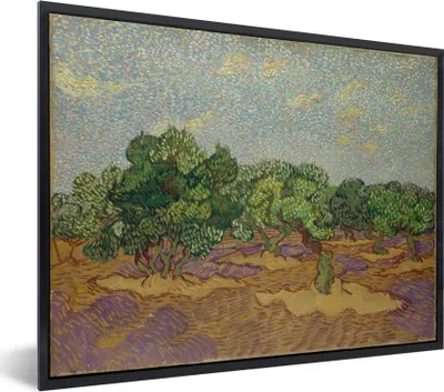 Produktbild von MuchoWow® Gerahmtes Poster Olivenbäume - Vincent van Gogh 80x60 cm - Poster mit Schwarzem Bilderrahmen Wandposter Rahmen Foto Bilder - Schwarzem - Mit Gestell