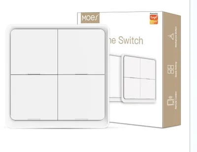 Produktbild von MOES ZigBee Szenenumschaltung Tuya Smart Device, 4 Tasten 12 Szenenwechsel, Smart Home Automation, erfordert MOES ZigBee Gateway, Batterie enthalten, weiß