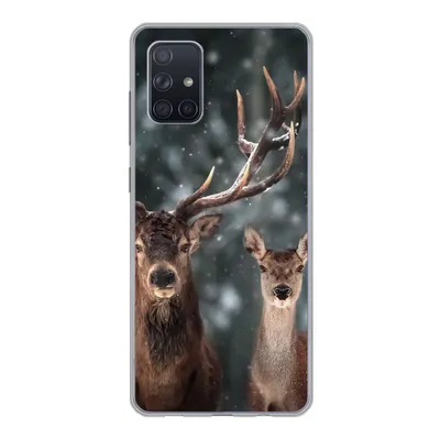 Produktbild von MuchoWow® Handyhülle Schutzhülle Hülle für Samsung Galaxy A51 Hirsche - Tiere - Winter - Geweih - Schnee - Natur Silikon Softcase Handy Hülle - Schutzabdeckung