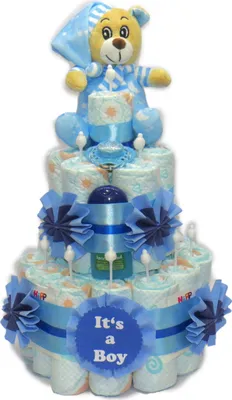 Produktbild von Windeltorte It's a Boy mit Schlafbär blau | Windelgeschenk Junge
