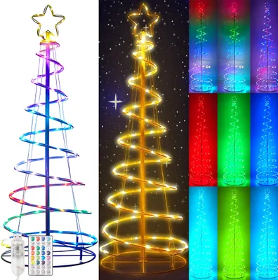Produktbild von Vánoční dekorace vnitřní venkovní, 1,5M LED spirálový stromek s 8 režimy, skládací vánoční stromek Vánoční zahradní párty svatební dekorace terasy