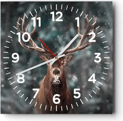 Produktbild von Wanduhr - Quadrat - Glasuhr - Hirsch Hirsch Winter - 40x40cm - Schleichendes Uhrwerk - Lautlos - zum Aufhängen bereit - Dekoration Modern - Wanddekoration aus Glas - C4AC40x40-4998
