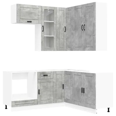 Image de vidaXL Ensemble de cuisine PORTO, 8 pièces, gris béton, matériau de bois